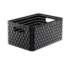 Rotho Country Aufbewahrungskiste in Rattan-Optik, Kunststoff (PP), schwarz, A5+ / 11 Liter (32,8 x 23,8 x 16 cm)