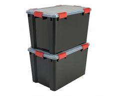 Iris Boxen All-Weather Box, 2er-Set, AT-LD, für herausfordernde Lagerbedingungen, Plastik, schwarz, 70 L