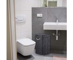 Relaxdays, schwarz Wäschekorb Bambus, faltbar & tragbar, XL 70l mit Deckel, eckiger Wäschesammler, HBT: 63 x 36 x 36 cm, Stoff, Standard