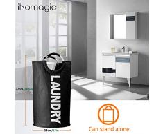 IHOMAGIC Faltbarer Wäschekorb Wäschesammler Kinder Wäschesack Reise Wäschetasche Wäschebeutel Wäschetonne Wäschebox Kinderzimmer Wäschebehälter Aufbewahrungskorb Größe 38x72cm 100L, Schwarz