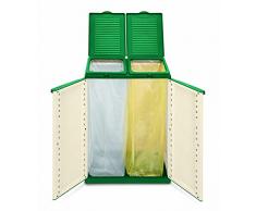 XXL Gartenschrank mit zwei Halterungen für z.B. Müllsäcke (optional). Frontseitig und von Oben zu öffnen. In Farbton Grün/Sand.
