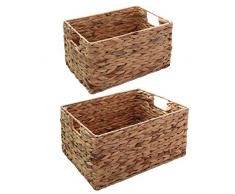 WM Homebase 2er Set Aufbewahrungskorb Korb mit Griffe Regalkorb Wasserhyazinthe geflochten in Naturfarbe 37x28x19cm 33x21x18cm