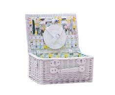 Picknickkorb für 2 Personen Picknickkoffer Picknickset Weidenkorb mit Utensilien Glas Größe 40 × 30 × 20cm(Weiß)