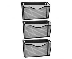 AGPtEK 3er Pack Wand Zeitungshalter, Einzelfach Wandmontierter Metallgitter Organizer Zeitungsständer Wand Magazinhalter Prospekthalter Zeitschriften Wandhalter Aktenablage für Büro Zuhause- Schwarz