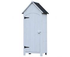 Outsunny Holz Gartenschrank Gerätehaus Gartenhaus Geräteschuppen Geräteschrank Holzhütte Giebeldach Bitumenpappe Weiß 77,5 x 54,2 x 179,5 cm