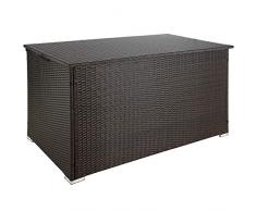 TecTake 800715 Aluminium Polyrattan Auflagenbox, wetterfeste und rostfreie Konstruktion, mit Gasdruckfedern, 750 Liter, 145 x 82,5 x 79,5 cm – Diverse Farben - (Braun | Nr. 403275)