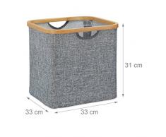 Relaxdays Aufbewahrungskorb Stoff, Aufbewahrungsbox grau, Stoffbox, Regalkorb quadratisch, HxBxT: 31 x 33 x 33 cm, grey