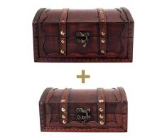 infinimo Schatztruhe Milagro - 2er Set - Große + Kleine Holztruhe, Piratenkiste, Geschenk-Box verschließbar mit Deckel und Schloss, Schatzkiste