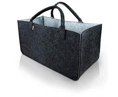 LoFelt® Filztasche aus robustem Material – XXL 25x25x50 cm - Einkaufskorb Einkauf Filzkorb Kaminholztasche Tasche Filz Kaminholz Zeitungskorb – (Farbe: Anthrazit/Hellgrau)