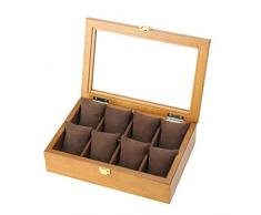 SuRose Uhrenbox Schmuckaufbewahrung Hölzerne Uhrenbox - Ausstellungsstand/Boxenset/Sammelbox/Aufbewahrungsbox für Schmuckuhren - 8 Gitter Uhrenbox mit Glasdeckel (Farbe: braunes Futter)