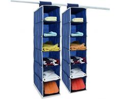 2x Hängeaufbewahrung Kleiderschrank Hängeregal I 6 Fächer I 80x15x30cm I Faltbar I Blau Weiß Utensilo Organizer Schrank