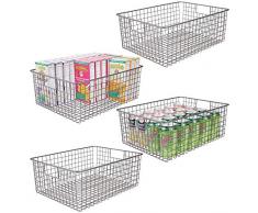 mDesign 4er-Set Allzweckkorb – der flexible Aufbewahrungskorb für die Küche, Vorratskammer etc. – großer und universeller Drahtkorb mit Griffen – grau