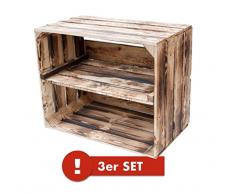 Holzkisten-Weinkisten / Regal aus Obstkisten mit Zwischenboden (3er Set - Geflammte Regalkiste 50x40x30cm)