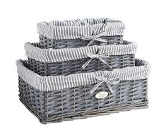 VonHaus 3er-Set Ablagekörbe - Graue Weidenkörbe - Mit herausnehmbarem Futter