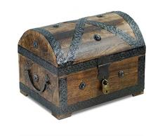 Brynnberg Schatztruhe groß mit Schloss 28x20x20cm Koffertruhe Holztruhe Schatzkiste Vintage-Look Piraten Schatzsuche Holz massiv braun Kolonialstil Schatulle Bauernkasse Holz Piratentruhe Geldtruhe