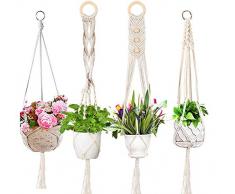 ODSPTER Makramee Blumenampel Baumwollseil Hängeampel Blumenampel Pflanzen Halter Aufhänger für Innen Außen Decken Wanddekoration Balkone Dekoration Garten Halter, 4 Beine (Weiß 4er)