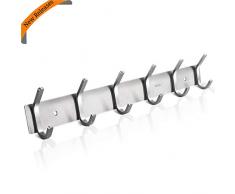 Selbstklebend Hakenleiste Kleiderhaken Edelstahl Garderobenhaken Handtuchhalter Wandgaderobe Bademantelhaken Mit 6 Doppelhaken, Wandhaken und Küchenhaken Ohne Bohren, Gebürstet ca. 30Kg