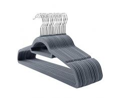 SONGMICS Kleiderbügel, Samt, 20 Stück, 0,6 cm dick, Anzugbügel, Jackenbügel mit Rutschfester Oberfläche, mit Zwei Einkerbungen, um 360°drehbarer Haken, Antirutsch, HellGrau CRF20VX