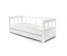 Vipack Auszug und Einer Liegefläche 90 x 200, erweiterbar auf 180 x 200 cm, Bettschublade inklusive Funktionsbett, Holz, weiß, 100 x 208 x 80 cm