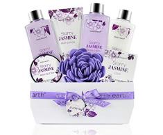 Luxuriöses Spa-Set für zu Hause - Das 10-teilige Set enthält: Duschgel, Schaumbad, Bodylotion, Badesalz, Körperpeeling, Spray, Lilie Blätter und Flechtkorb.