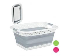 Relaxdays Faltbarer Wäschekorb, Griffe, Kunststoff & Silikon, platzsparende Wäschewanne, stabil, HBT 27x61x45,5 cm, grau