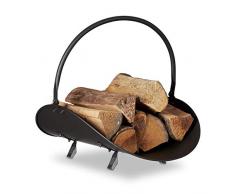 Relaxdays Kaminholzkorb schwarz, Brennholzkorb groß, Holzwiege Kamin, Feuerholzkorb Metall, HxBxT 40 x 38 x 48 cm, black