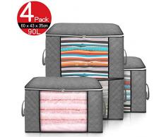 king do way 4 Stück Aufbewahrungstasche Faltbare Kleideraufbewahrung, 84L Groß Lagerung mit verstärktem Griff, Unterbett Aufbewahrungsbeutel für Bettdecken, Kleidung, Decken, Kissen, Steppdecken