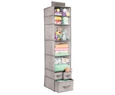 mDesign hängender Stoffschrank – 7 Regale und 3 Schubladen – der ideale Hängeschrank aus Stoff – perfekt als Hängeregal für den Flur – Hängeaufbewahrung z.B für Windeln & Babyartikel – Leinen