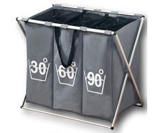 Wäschesortierer Wäschekorb Wäschesammler Wäschebox Trio 141 Liter (3 x 47 Liter) 3 Fächer zum Vorsortieren Sortieren der Wäsche nach Farbe oder Wasch-Temperatur mit Alu-Gestell (Grau)