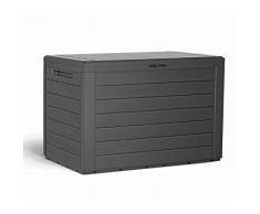 Mojawo Kunststoff Auflagenbox Kissenbox Gartenbox Holz-Optik für Polsterauflagen Kunststoff wasserdicht Anthrazit 190Liter