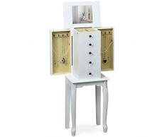 COSTWAY Schmuckschrank weiß, Schmuckkommode mit Spiegel, Aufbewahrungsschrank für Schmuck, Schmuck-Organizer mit Schubladen, Schmuckbox