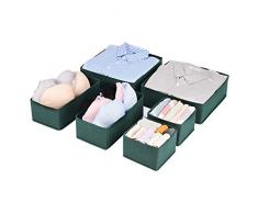 MaidMAX Aufbewahrungsbox Schubladen Ordnungssystem, Kleiderschrank Schubladen Organizer, Ordnungsbox für Unterwäsche BH Dessous Socken, Stoffbox Faltbox in 6er Set -Dunkelgrün
