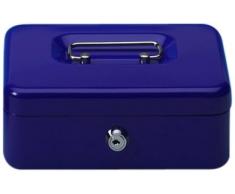Wedo 145203X Geldkassette (aus pulverbeschichtetem Stahl, versenkbarer Griff, 5-Fächer-Münzeinsatz, Sicherheits-Zylinderschloss, 20 x 16 x 9 cm) blau