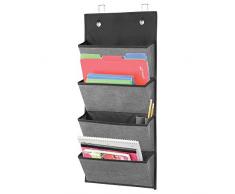 mDesign Hängeorganizer mit Strukturmuster – Organizer aus atmungsaktiver Kunstfaser mit vier Taschen – Stoffschrank zum Hängen über die Tür oder zur Wandmontage – schiefergrau/schwarz