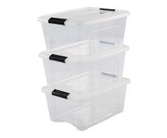 IRIS OHYAMA 103428 New Top Box NTB-15 stapelbare Aufbewahrungsboxen mit Klickverschluss, Plastik, transparent Deckel, 15 L, 3er Set