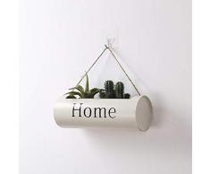 CHUIX Metall hängend Blumen-Pflanzer, handgemachter Rattan Korb, Töpfe Wand befestigten Zaun hängend Grünpflanze Aufhänger Korb, Garten Inneneinrichtungen,Weiß