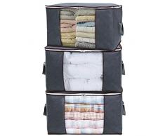 Lifewit Aufbewahrungstasche Groß Kleideraufbewahrung mit verstärktem Griff und Stabilem Reißverschluss aus Dickem Stoff für Bettdecken und Kissen Faltbar, Grau, 3 Stück, 60 x 43 x 35 cm