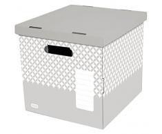 ELBA 400070170 Ordnungs-Box DECO 2er Pack hoch - mit abnehmbarem Deckel aus Karton grau-weiss Aufbewahrungs- und Transportbox Archivschachtel Archivbox Deko-Box Umzugskarton