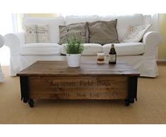 Uncle Joe´s Couchtisch Roosevelt Truhentisch Truhe im Vintage Shabby chic Style aus Massiv-Holz in braun mit Stauraum und Deckel Holzkiste Beistelltisch Landhaus Wohnzimmertisch Holztisch nussbaum