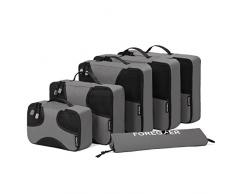 FOREGOER 6-teiliges Set Kleidertaschen Packtaschen Kofferorganizer Reisetaschen mit Wäschebeutel - Grau
