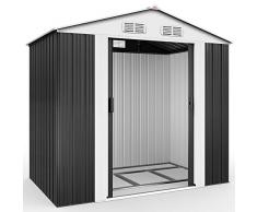 Deuba XL Metall Gerätehaus 2,4m² mit Fundament 210x132x186cm Schiebetür Anthrazit Geräteschuppen Gartenhaus Schrank 4,2m³