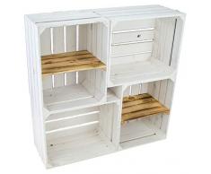 Kistenkolli Altes Land 4er Set Obstkisten Johanna Weiss lasiert Mix mit Quer geflammt Kleiderschrank Raumtrenner Wohnzimmertisch Bücher oder Weinregal, Obstkisten Weinkisten Apfelkisten