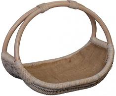 Praktischer Holzkorb aus echtem Rattan, Kaminkorb/Kaminholzkorb Natur mit Jute ausgeschlagen (Vintage Weiss)