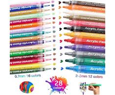 XIAPIA Acrylstifte für Steine Glas Porzellan und Holz Bemalen | 28 Farben Porzellanmalstifte DIY Set | Wasserfest Permanent Marker Graffiti Tasse Stifte für Kinder & Erwachser mit Tasche