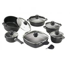 Karcher Topfset (Aluguss, 12-teilig, Teflon-Classic-Antihaftbeschichtung, inkl. Glasdeckel und 2 Thermogrips) schwarz