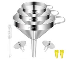 PEMOTech Edelstahl-Trichter, 3 Stück Edelstahl Trichter Strainer Filter Set mit Griff für die Übertragung von flüssigen Zutaten,trockenen Zutaten und Pulver,zubehör mit 1 Reinigungsbürste,11/13/15 cm