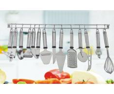 Küchenhelfer Set 13-teilig, im Edelstahl Design, inkl. Küchenleiste mit 12 Haken