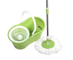 Goplus Wischmop, Wischer Set, Bodenwischer Set, Wischmop mit effizienter Schleudertechnologie, Schleudermop und Eimer, mit Zwei Ersatzkopf, 360° Drehbar (Grün)