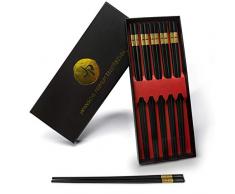 JP Design 5er Set japanische Premium Essstäbchen - Nachhaltige und Spülmaschinenfeste Fiberglas Chopsticks - inklusive edler Geschenk-Box in schwarz + Gratis E-Book mit tollen Sushi Rezepten