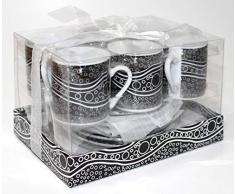 LB H&F Espresso Tassen Set mit Untertassen MODERN Keramik 12 TLG. GESCHENKSET (Kaffeeservice 6 Personen) (Schwarz)